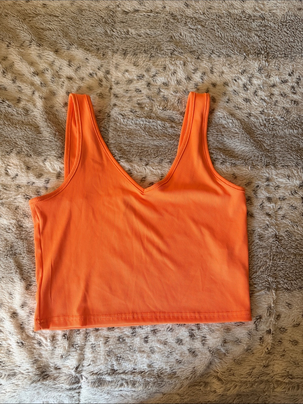 SHEIN Bright Orange Ribbed V-Neck Crop Tank